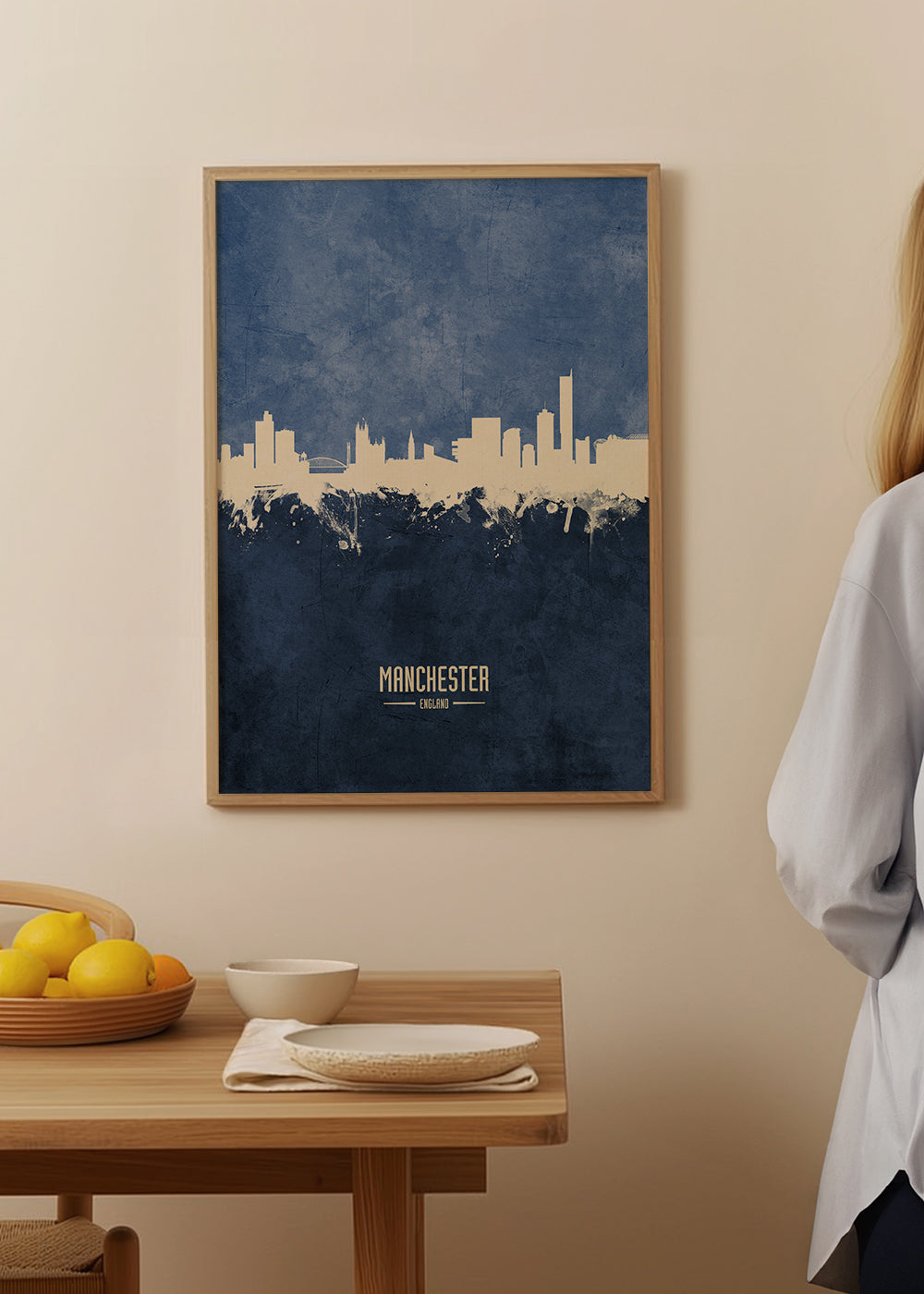 Plakat miasta Manchester skyline niebieska faktura
