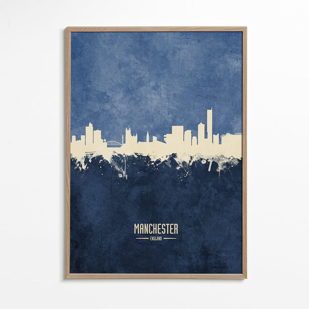 Plakat miasta Manchester skyline niebieska faktura
