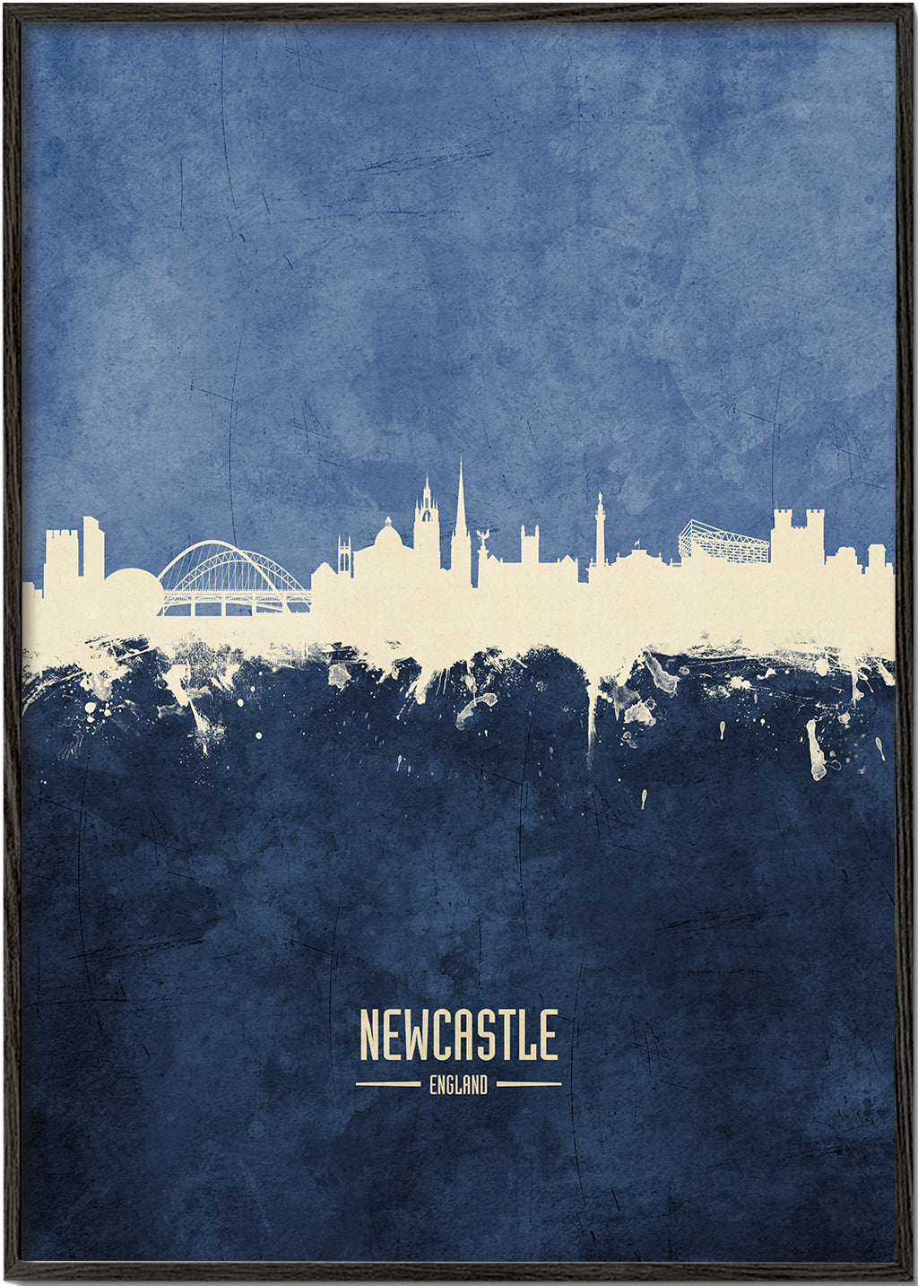 Plakat miasta Newcastle sylwetka niebieska