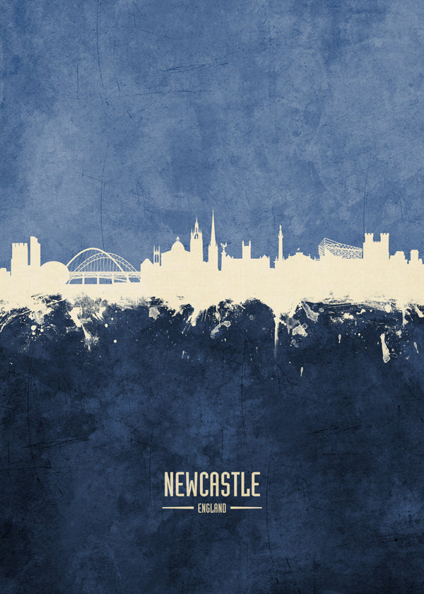Plakat miasta Newcastle sylwetka niebieska