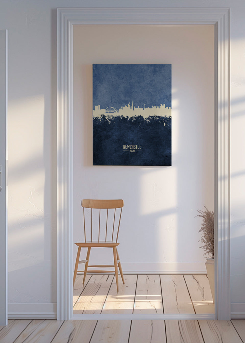 Plakat miasta Newcastle sylwetka niebieska