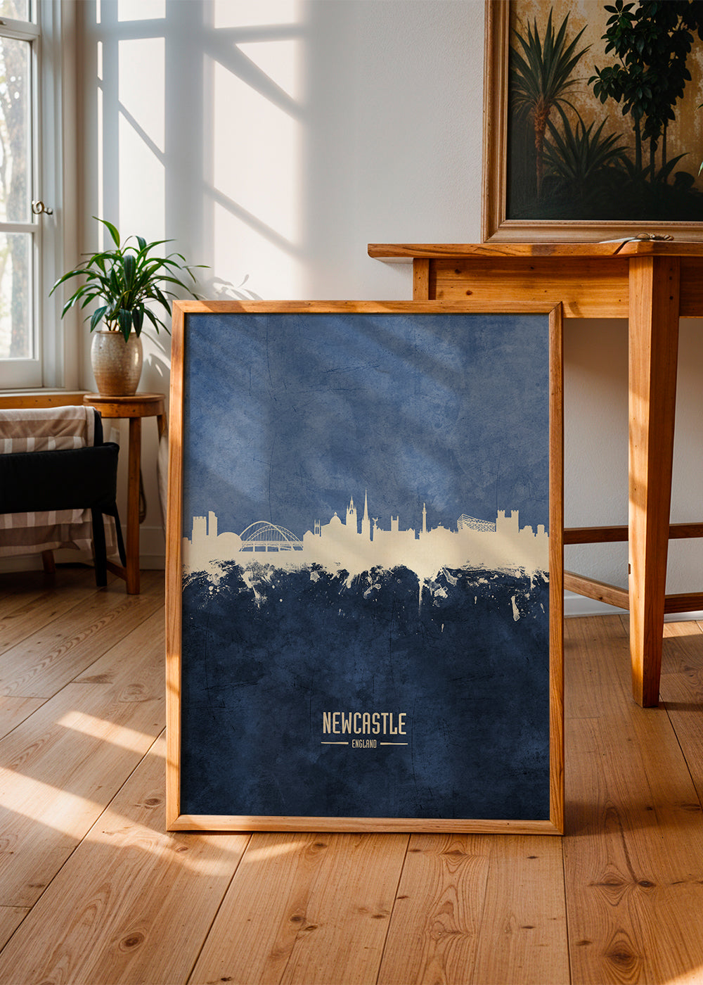 Plakat miasta Newcastle sylwetka niebieska