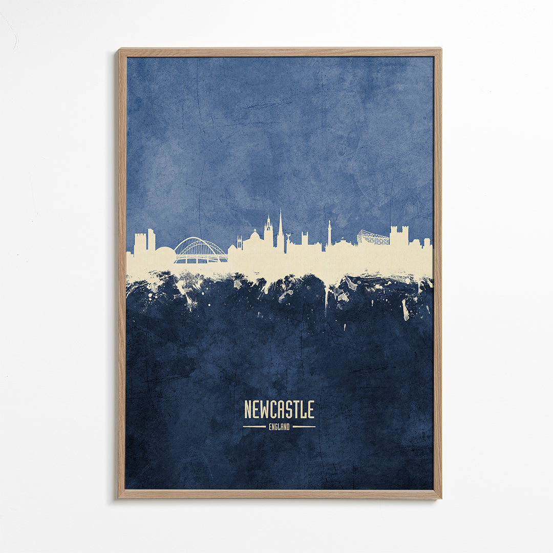 Plakat miasta Newcastle sylwetka niebieska