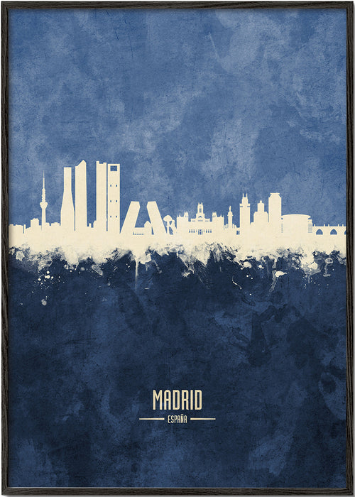 Travel poster Madrid skyline niebieski