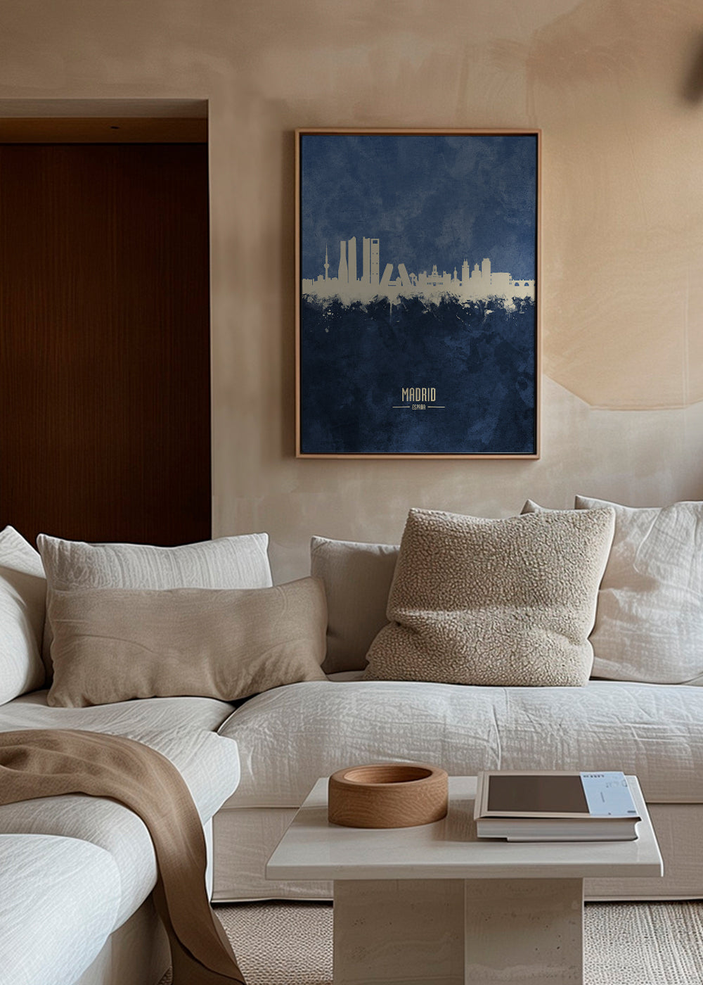 Travel poster Madrid skyline niebieski