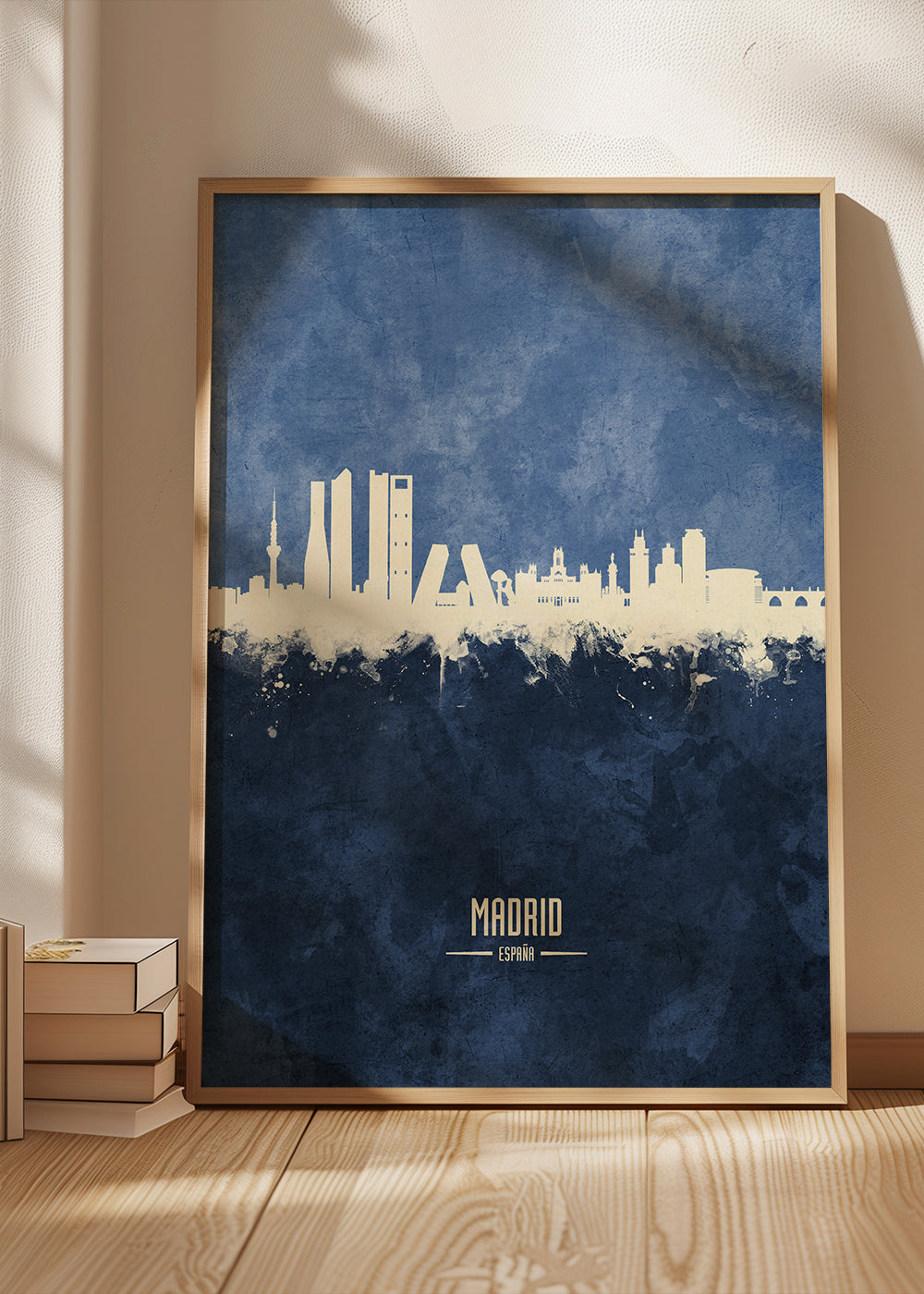 Travel poster Madrid skyline niebieski