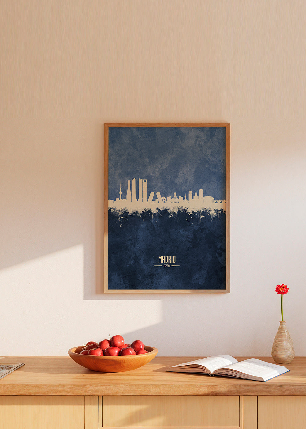 Travel poster Madrid skyline niebieski