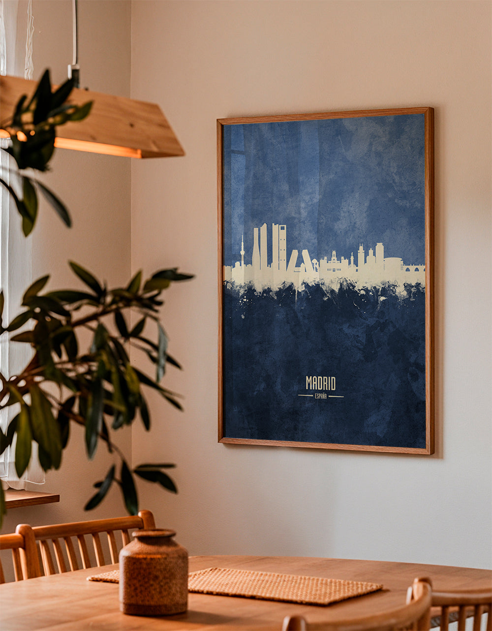 Travel poster Madrid skyline niebieski