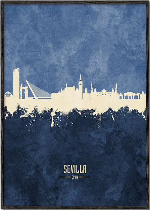 Plakat podróżniczy: Sewilla sylwetka w niebieskim