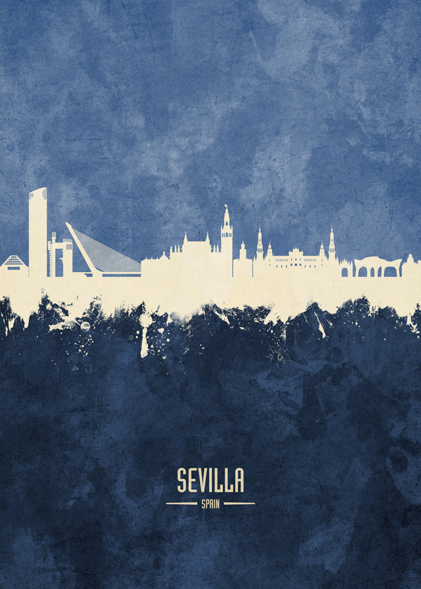 Plakat podróżniczy: Sewilla sylwetka w niebieskim