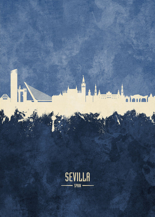 Plakat podróżniczy: Sewilla sylwetka w niebieskim