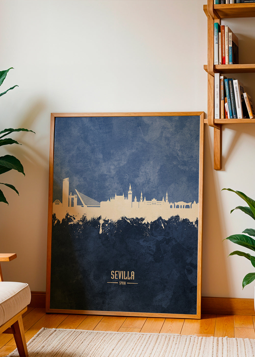 Plakat podróżniczy: Sewilla sylwetka w niebieskim