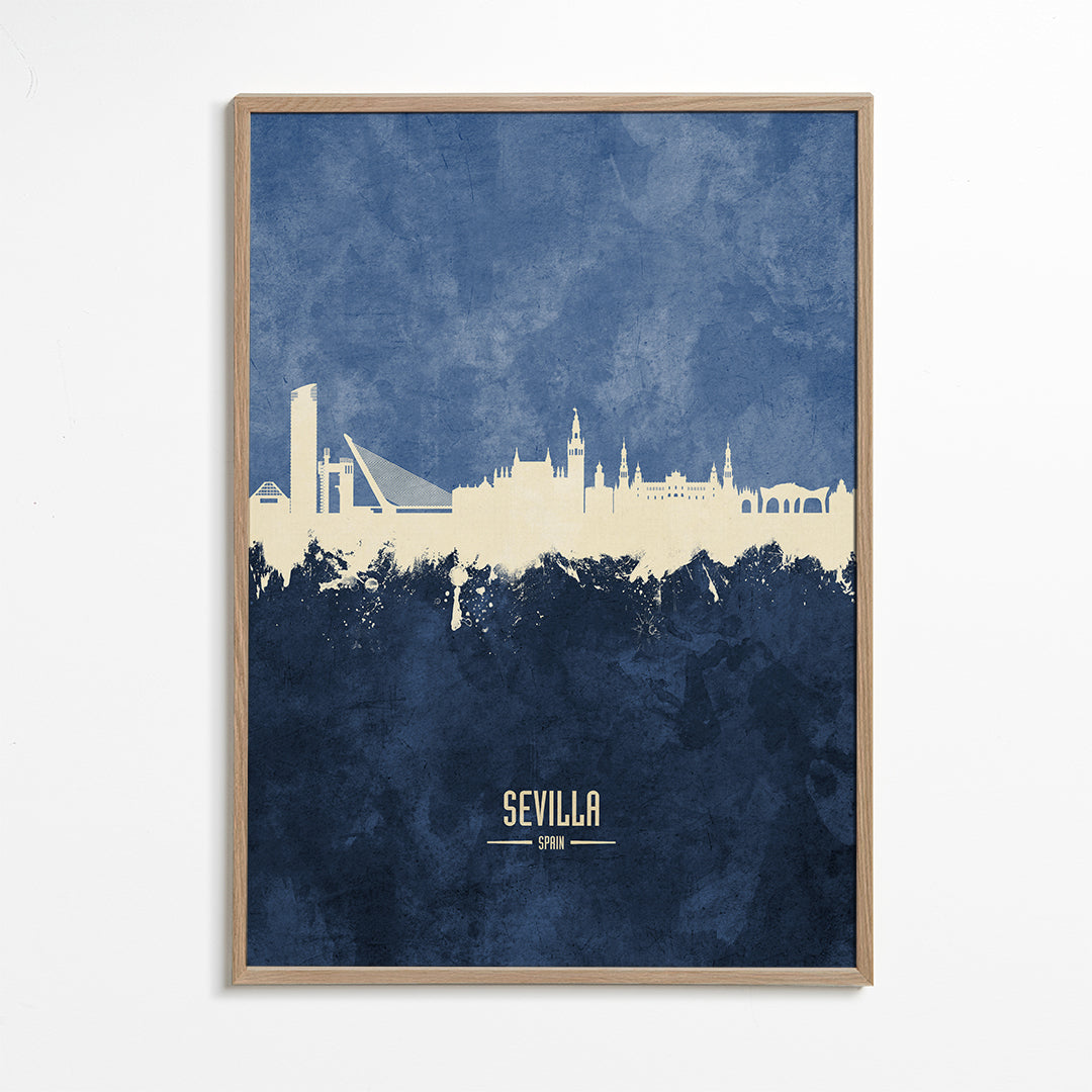 Plakat podróżniczy: Sewilla sylwetka w niebieskim