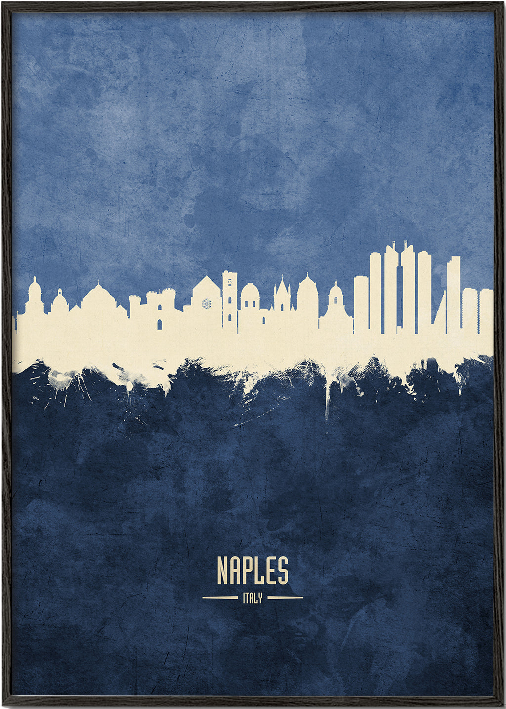 Plakat podróżniczy: panorama Neapolu w niebieskim