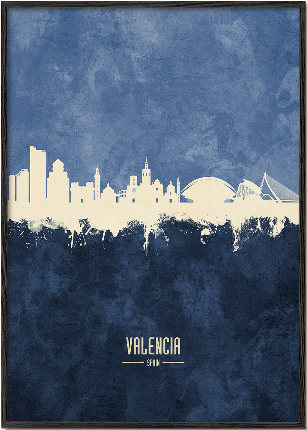 Plakat podróżniczy Valencia skyline niebieski