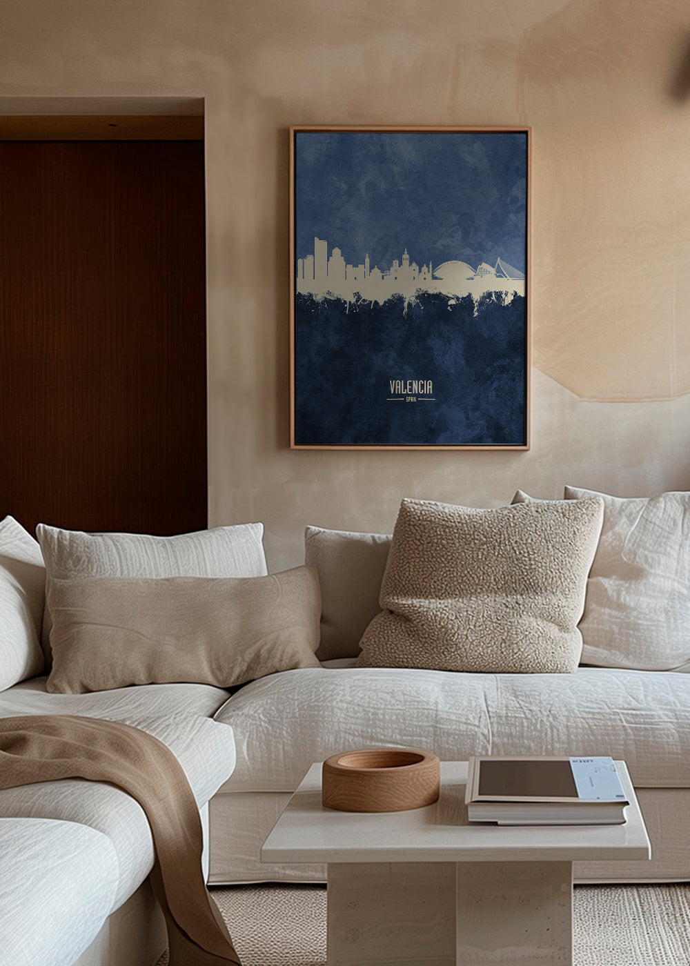 Plakat podróżniczy Valencia skyline niebieski