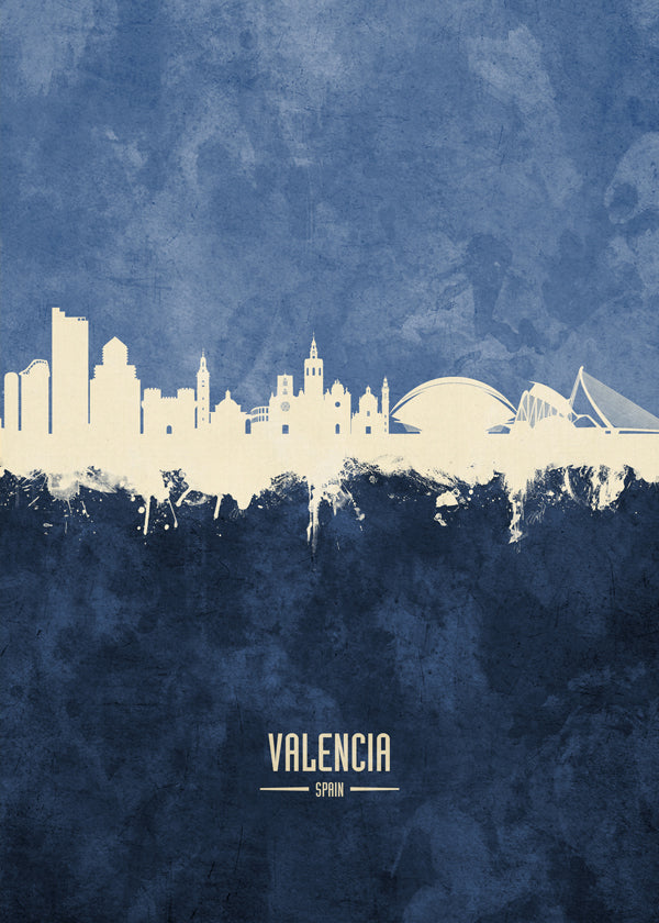 Plakat podróżniczy Valencia skyline niebieski