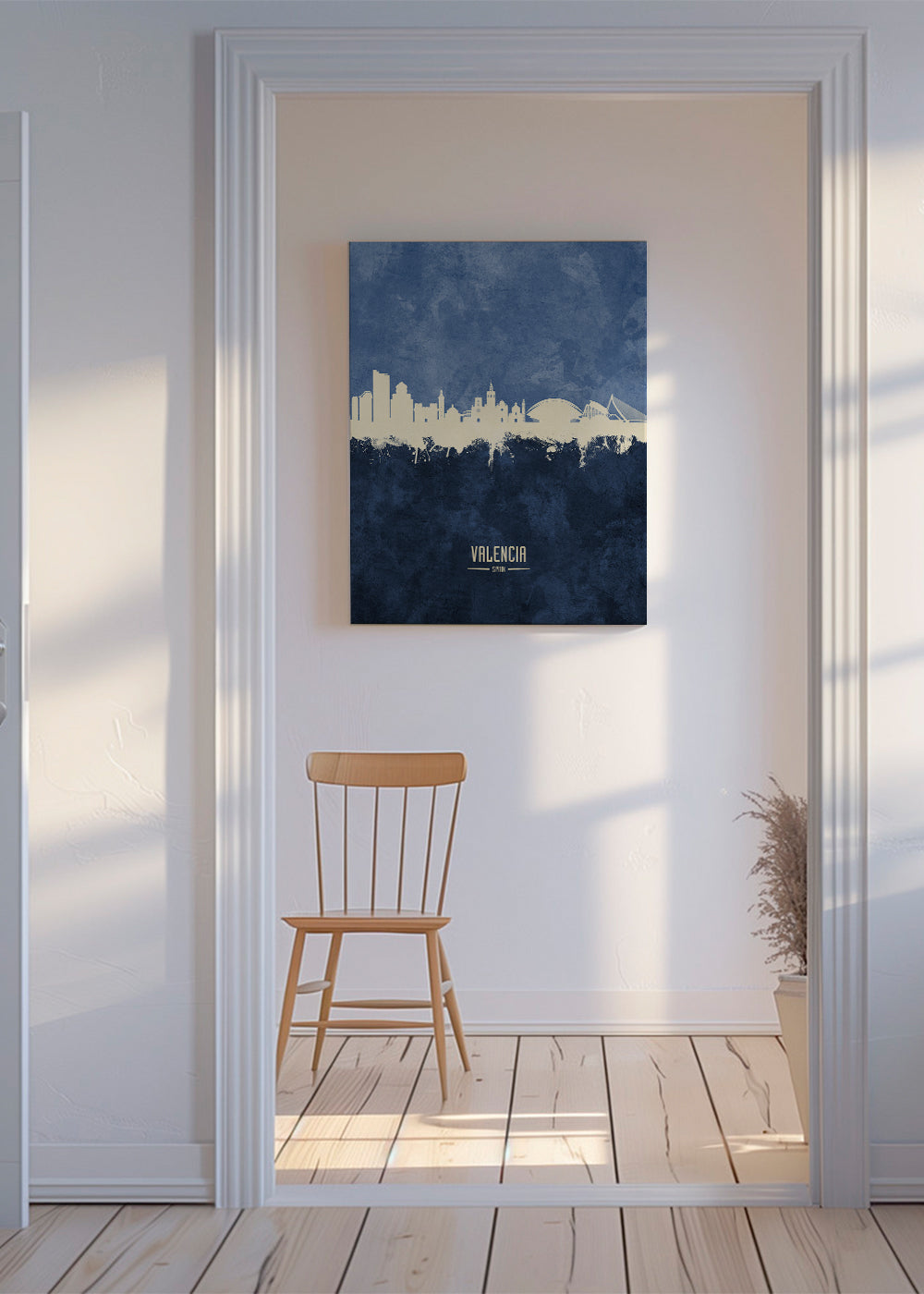 Plakat podróżniczy Valencia skyline niebieski