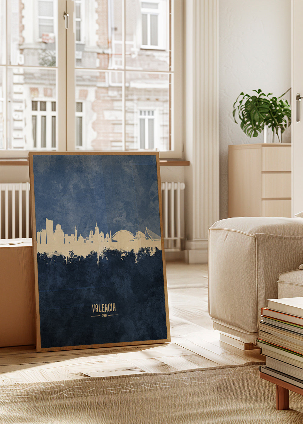 Plakat podróżniczy Valencia skyline niebieski