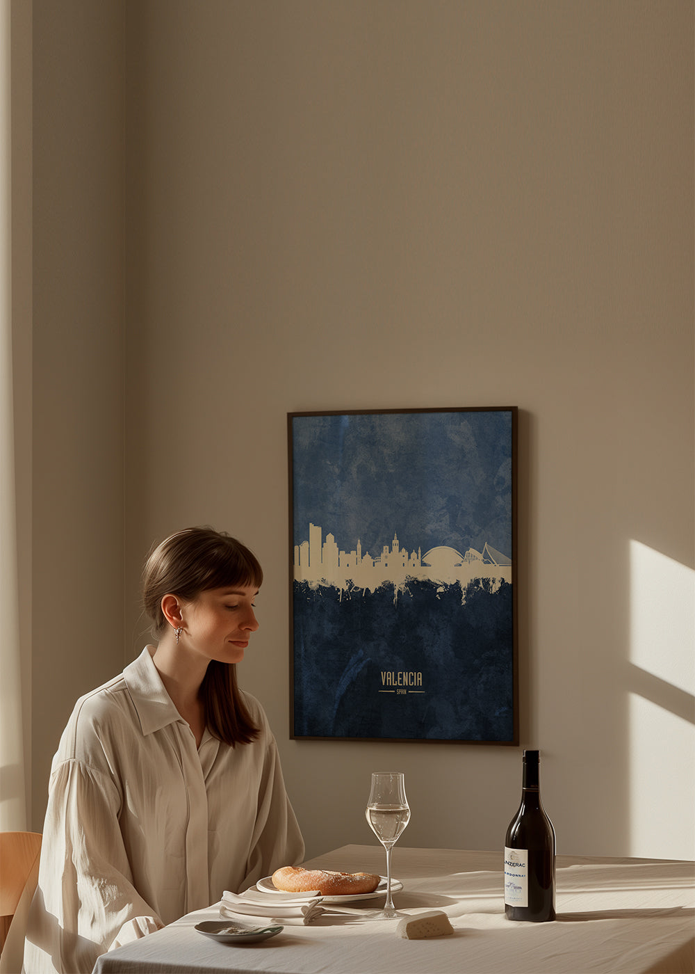 Plakat podróżniczy Valencia skyline niebieski