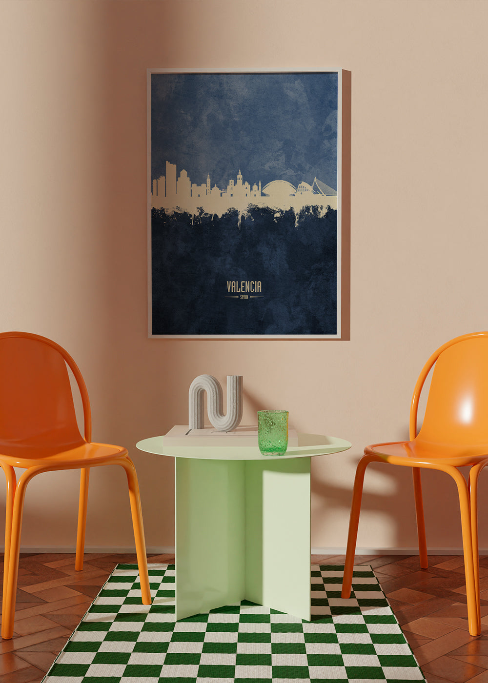 Plakat podróżniczy Valencia skyline niebieski