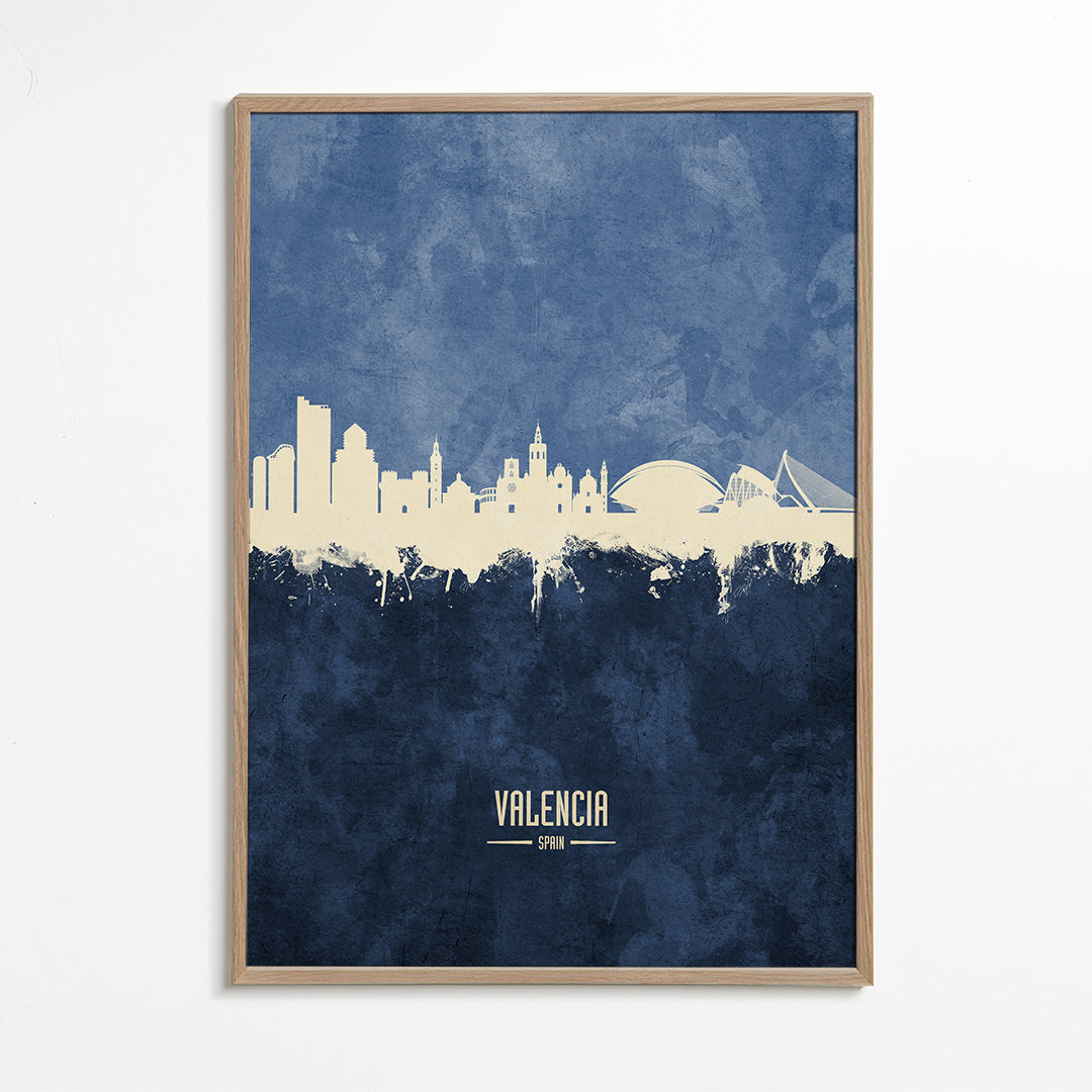 Plakat podróżniczy Valencia skyline niebieski