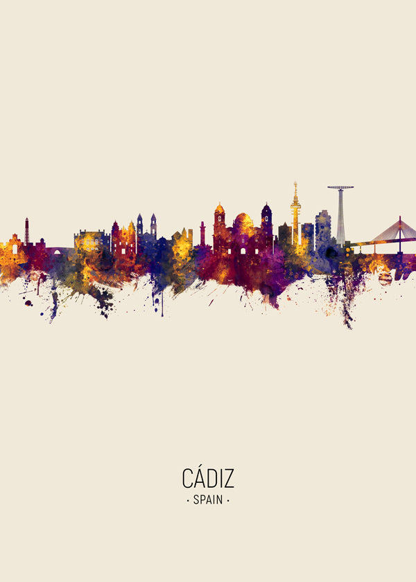 Sztuka do miasta Cádiz skyline akwarela