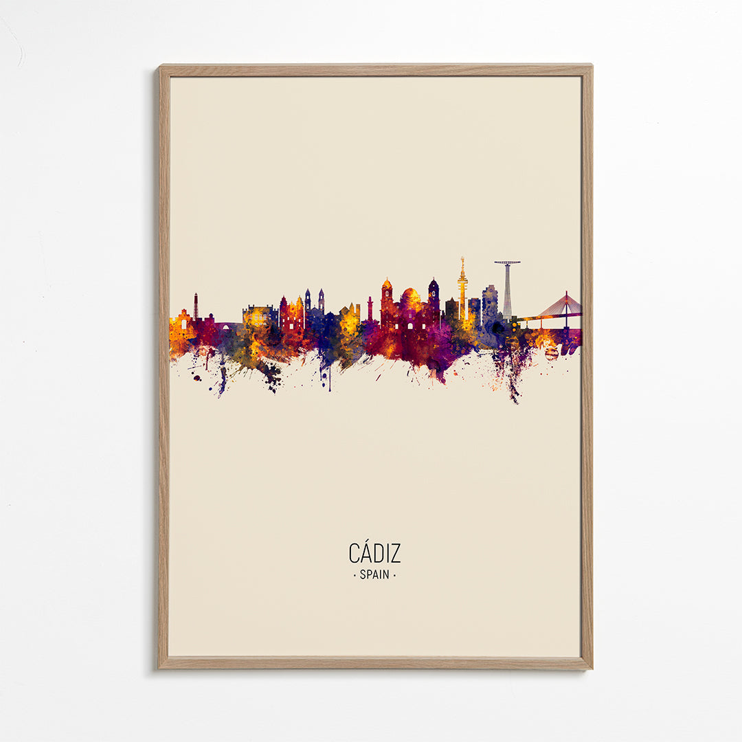 Sztuka do miasta Cádiz skyline akwarela