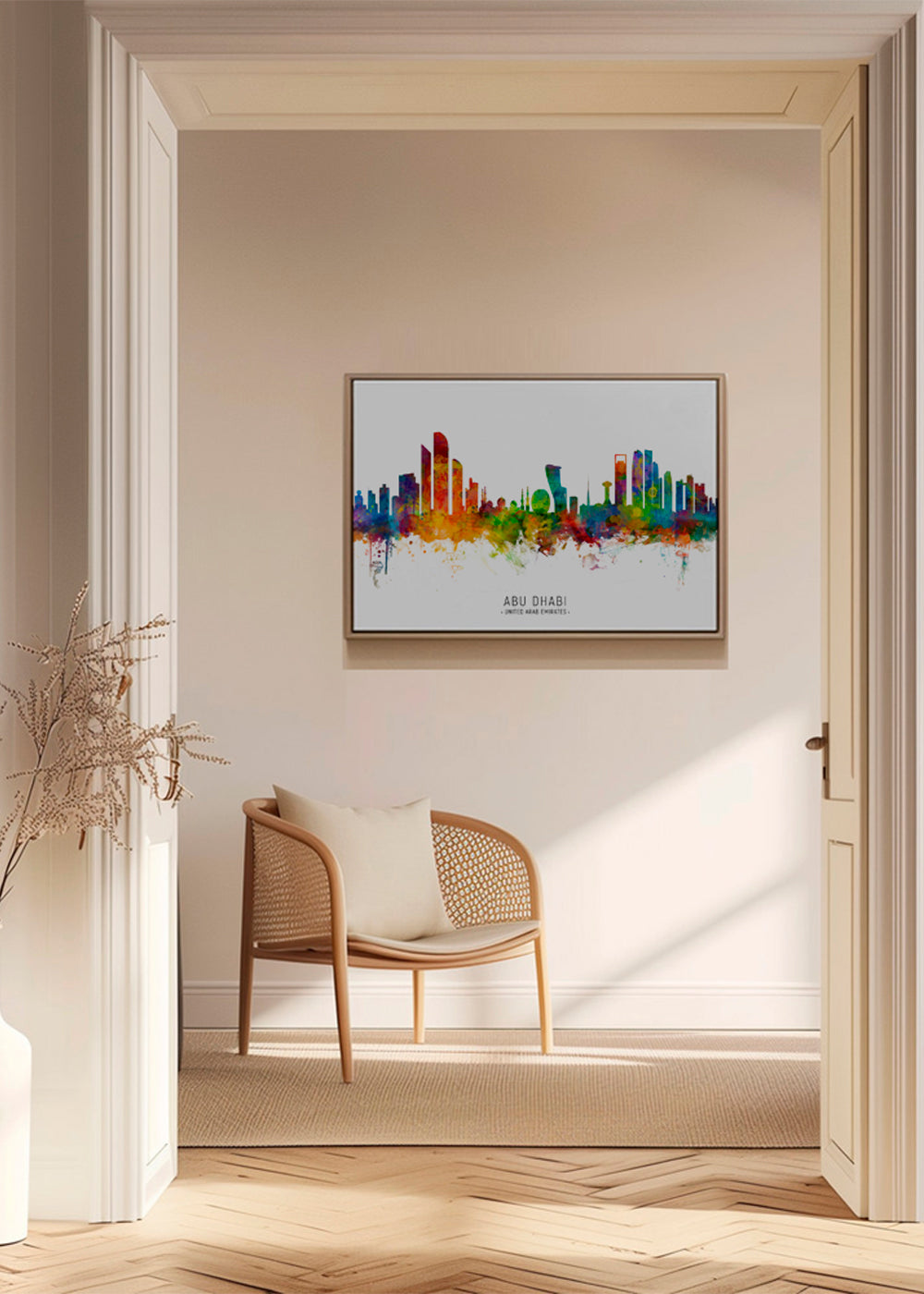 Plakat miasta Abu Dhabi skyline akwarela