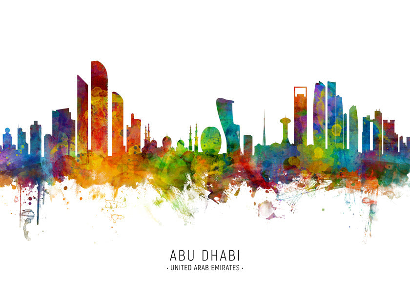 Plakat miasta Abu Dhabi skyline akwarela
