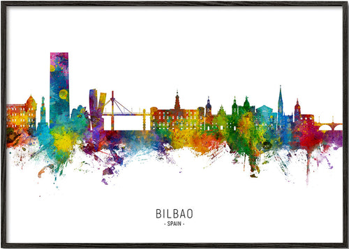 Plakat podróżniczy Bilbao skyline akwarela
