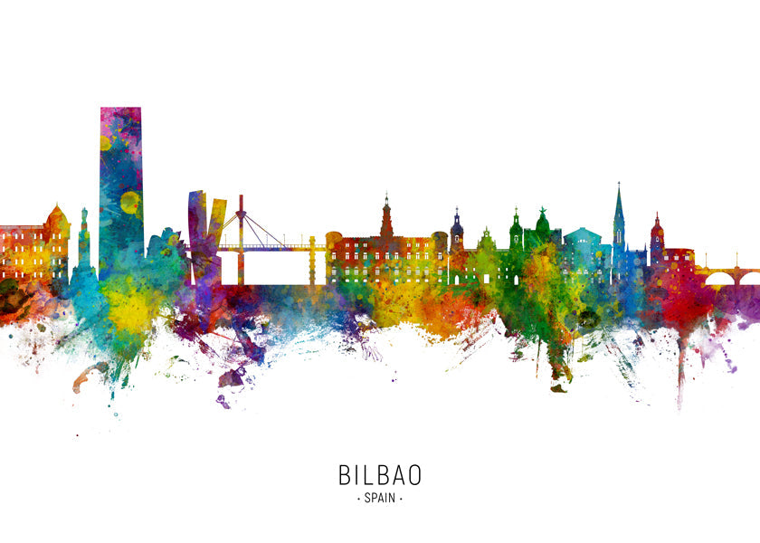 Plakat podróżniczy Bilbao skyline akwarela