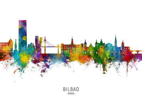 Plakat podróżniczy Bilbao skyline akwarela