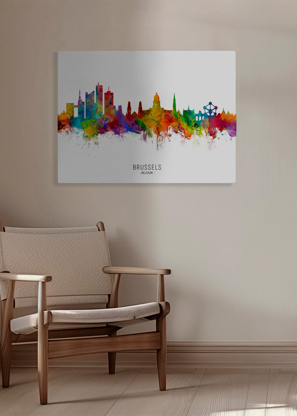Plakat miasta: Panorama Brukseli w akwareli wielobarwnej