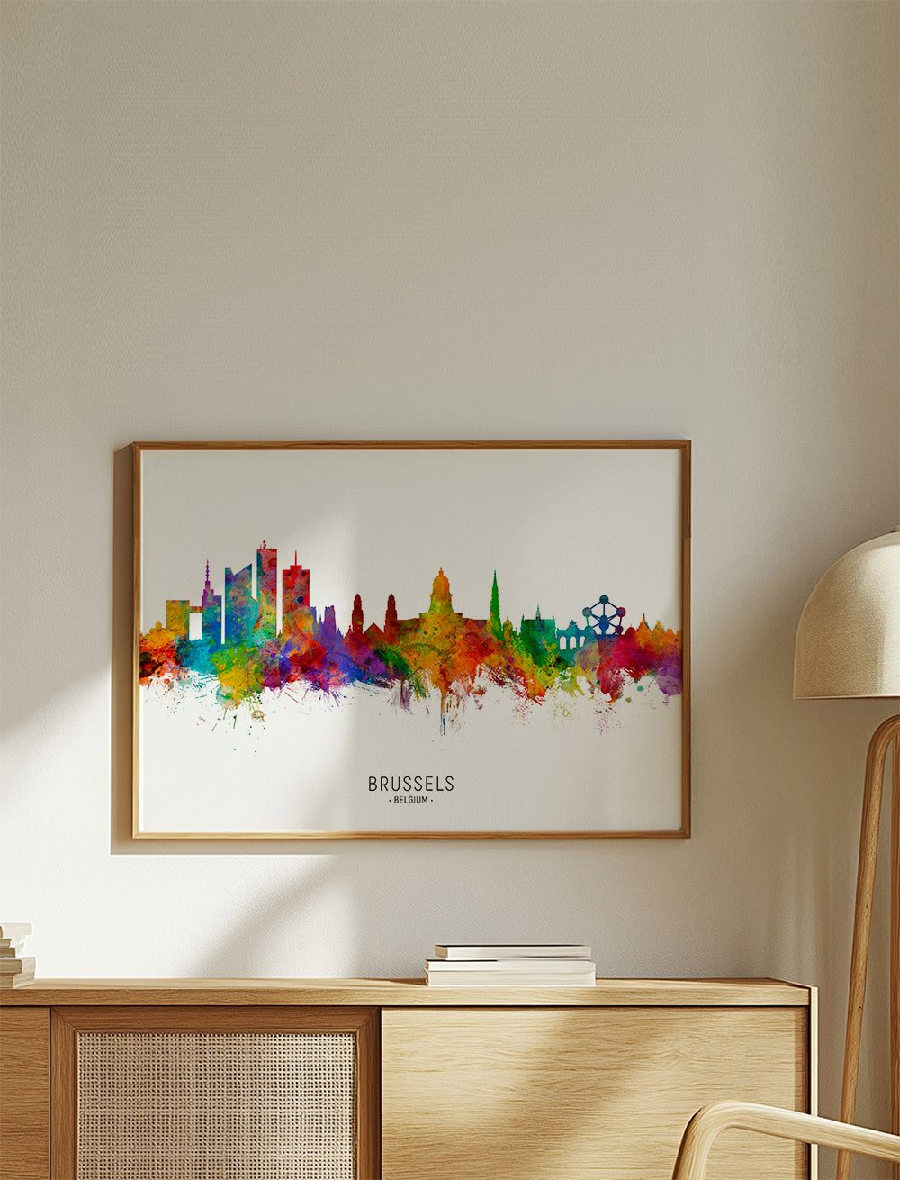 Plakat miasta: Panorama Brukseli w akwareli wielobarwnej