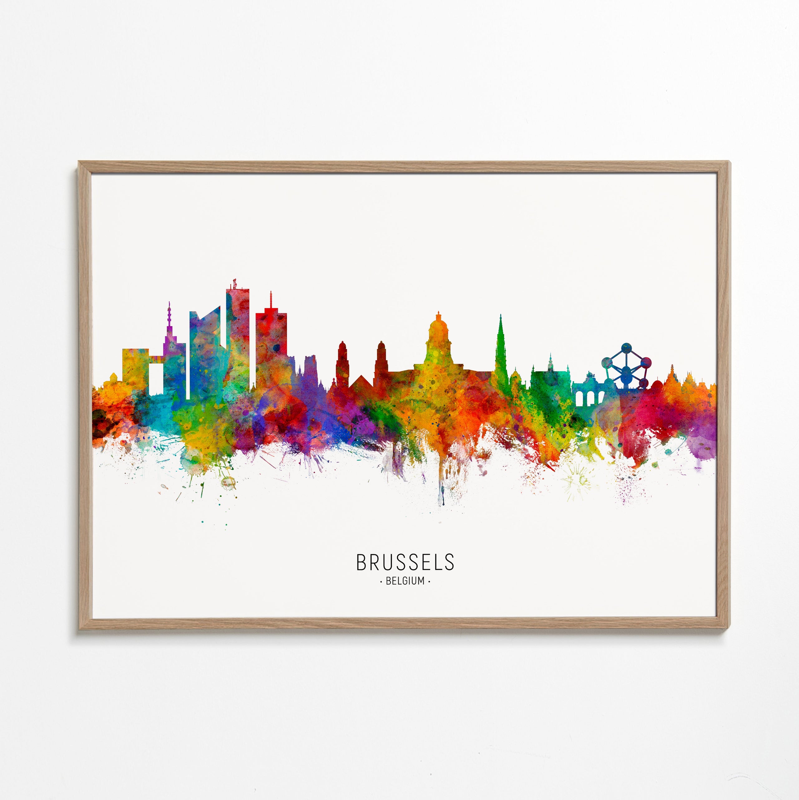 Plakat miasta: Panorama Brukseli w akwareli wielobarwnej