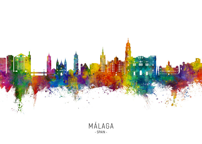 Plakat miasta Málaga akwarelowa panorama