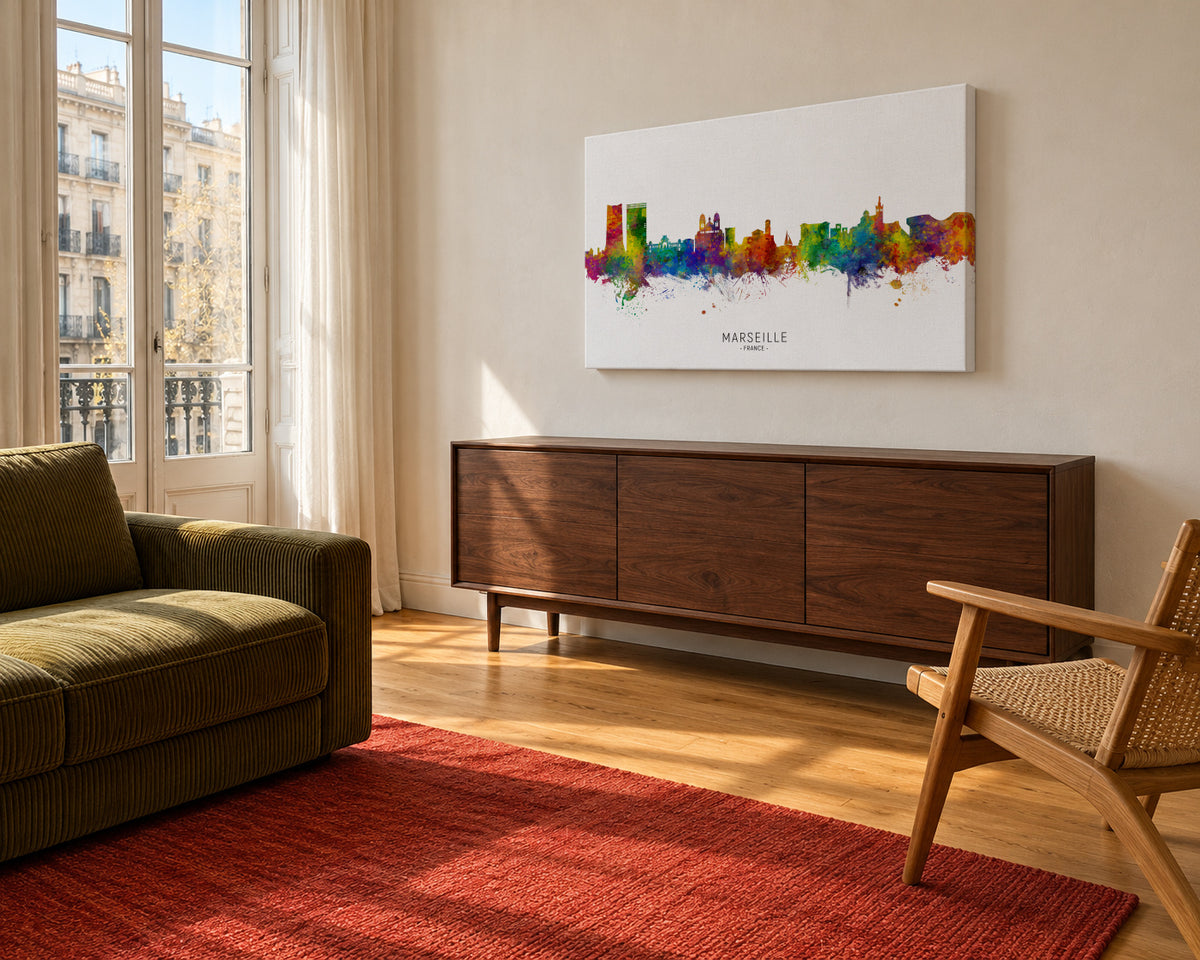 Marseille Skyline multicolor - Unframed canvas in an interior