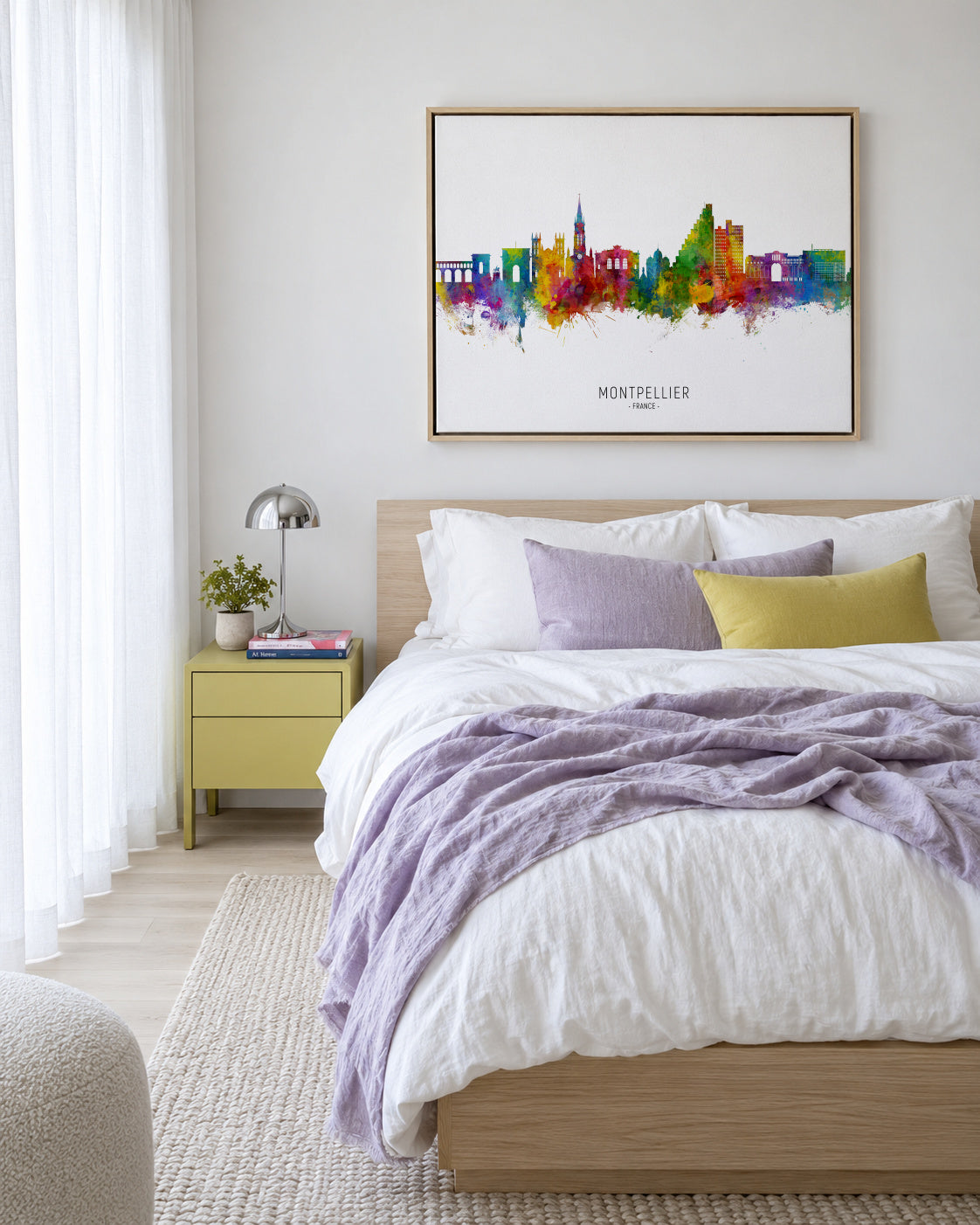 Montpellier Skyline multicolor - Framed canvas in an interior