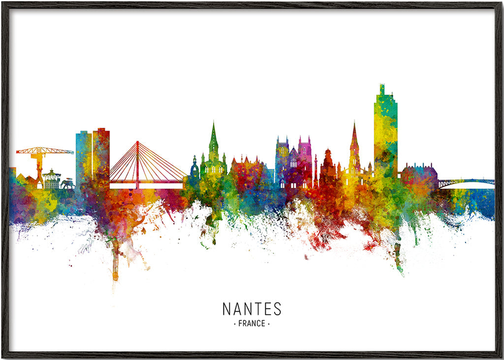 Plakat podróżniczy Nantes skyline akwarela