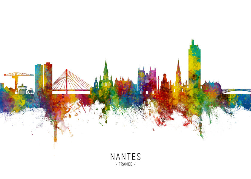 Plakat podróżniczy Nantes skyline akwarela