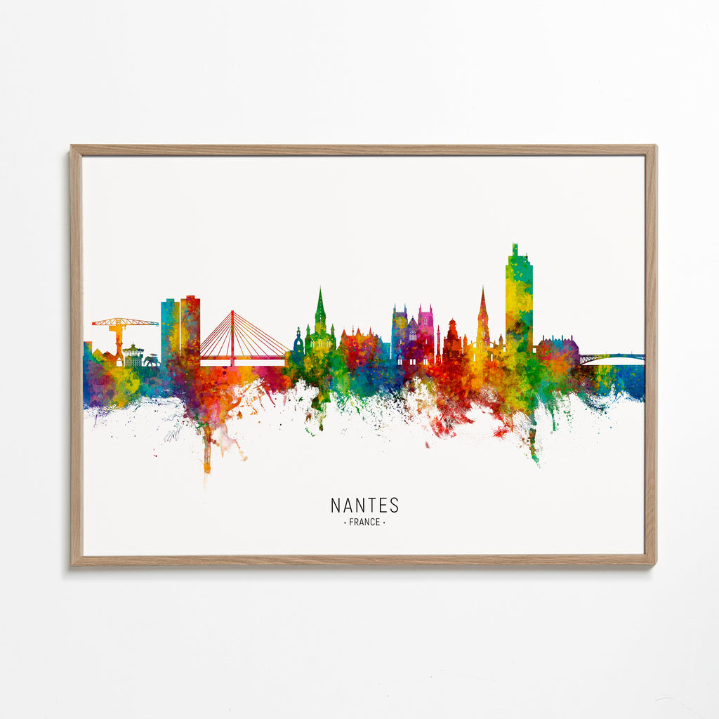 Plakat podróżniczy Nantes skyline akwarela