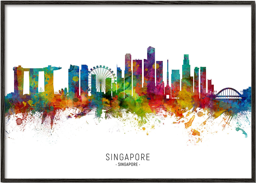 Plakat podróżniczy: Linia horyzontu Singapuru w akwareli