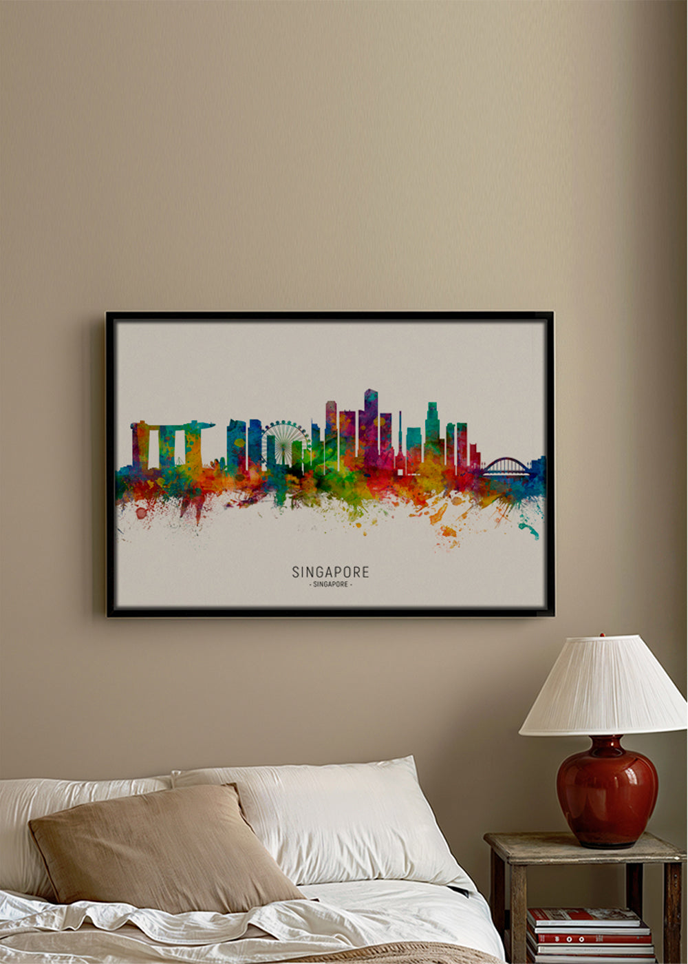 Plakat podróżniczy: Linia horyzontu Singapuru w akwareli