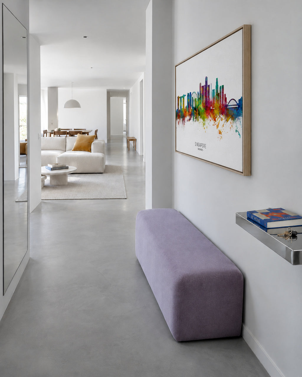 Singapore Skyline multicolor - Framed canvas in an interior