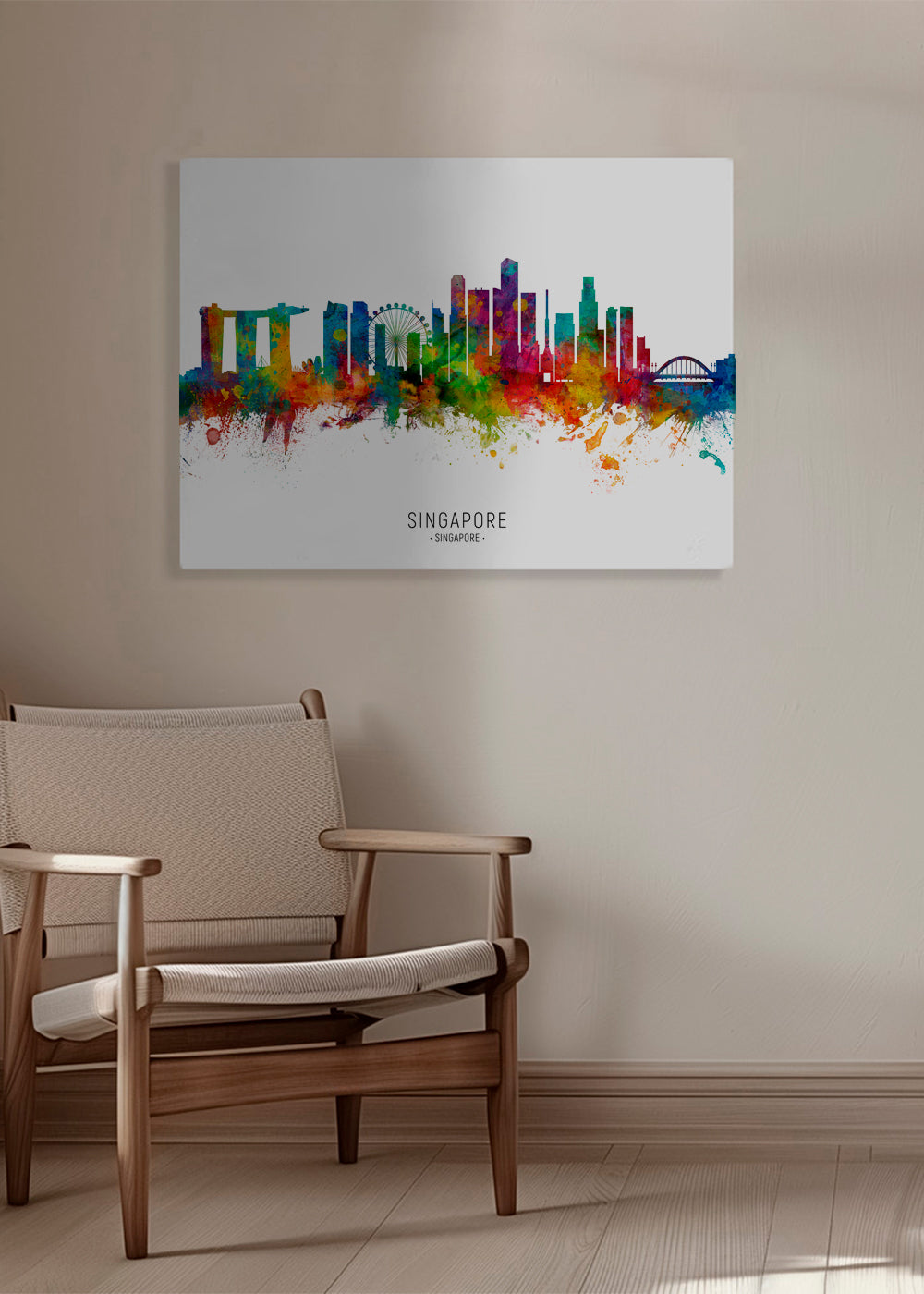 Plakat podróżniczy: Linia horyzontu Singapuru w akwareli