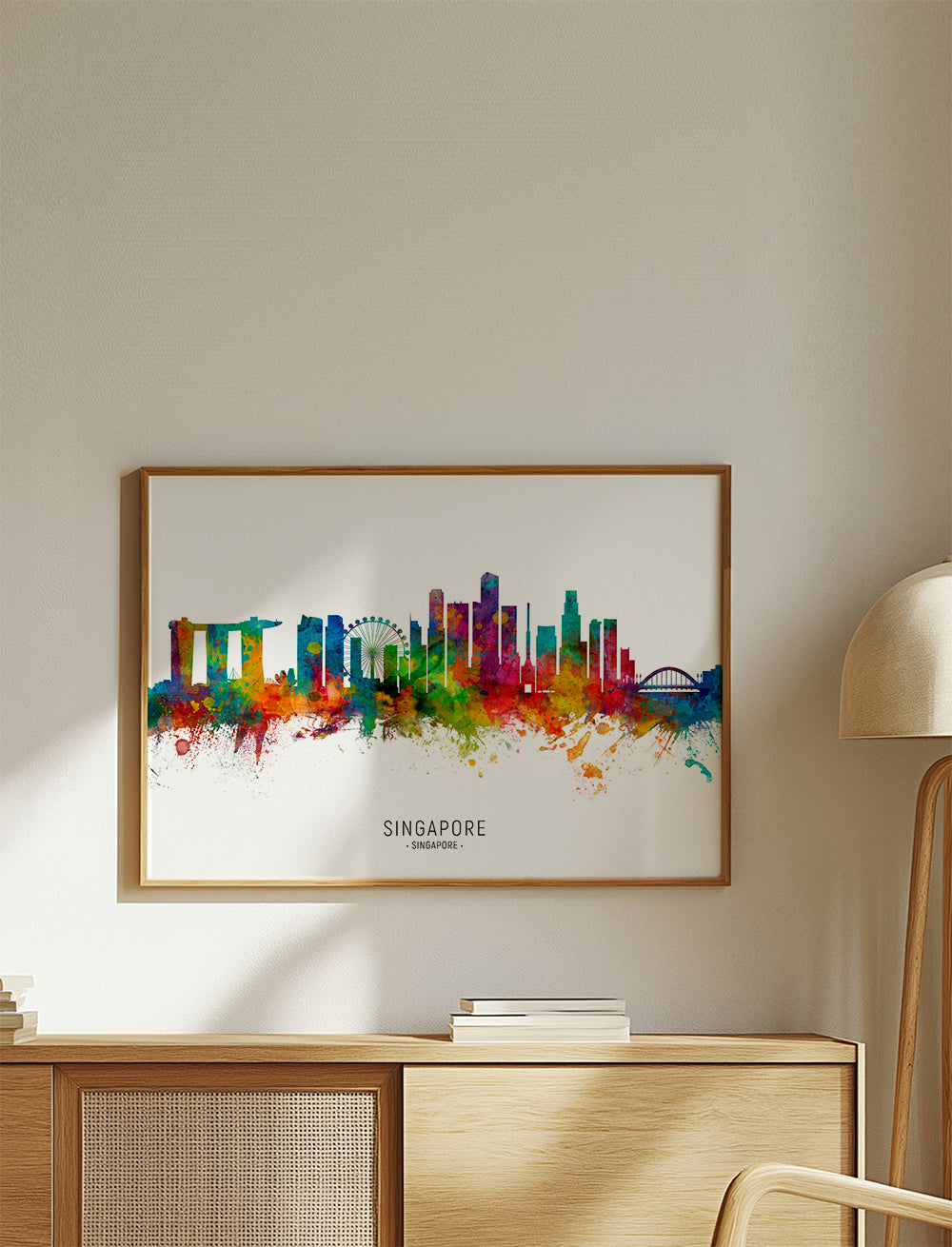 Plakat podróżniczy: Linia horyzontu Singapuru w akwareli