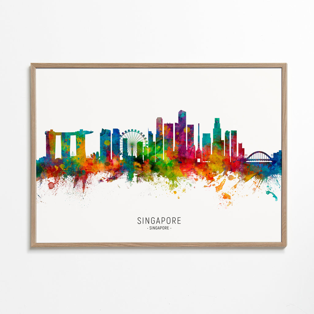 Plakat podróżniczy: Linia horyzontu Singapuru w akwareli