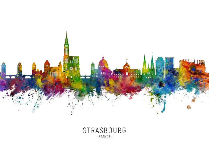 Plakat miasta Strasbourg kolorowy skyline