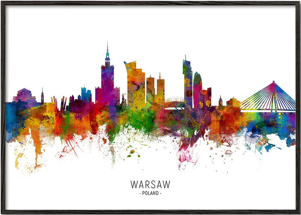 Plakat podróżniczy: Panorama Warszawy w akwareli